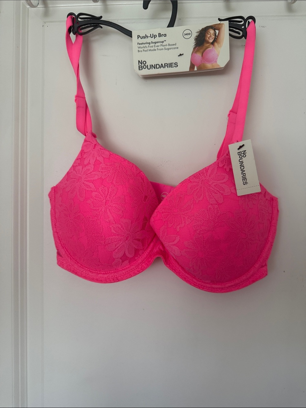 No Boundaries Floral Lace Push-Up Bra - Bright Pink